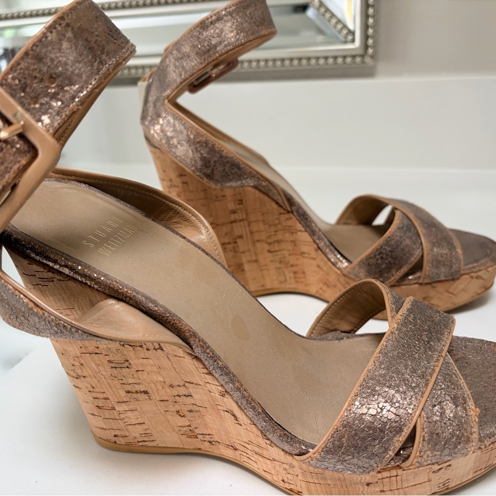Stuart Weitzman Bronze Wedge Sandals